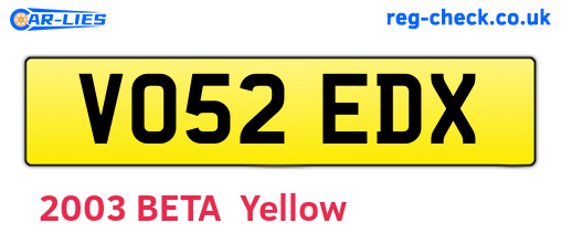 VO52EDX are the vehicle registration plates.
