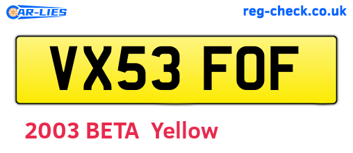 VX53FOF are the vehicle registration plates.