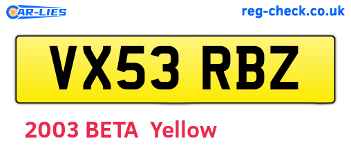 VX53RBZ are the vehicle registration plates.