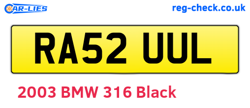 RA52UUL are the vehicle registration plates.