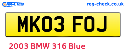 MK03FOJ are the vehicle registration plates.