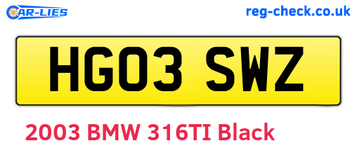 HG03SWZ are the vehicle registration plates.