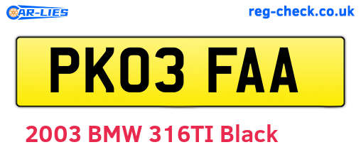 PK03FAA are the vehicle registration plates.