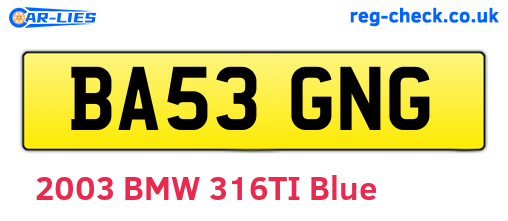 BA53GNG are the vehicle registration plates.