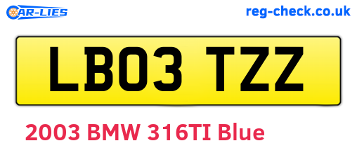 LB03TZZ are the vehicle registration plates.