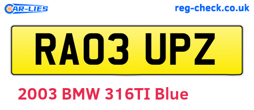 RA03UPZ are the vehicle registration plates.
