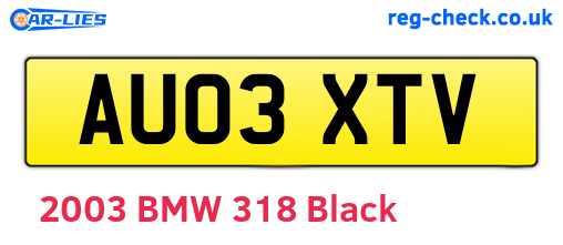 AU03XTV are the vehicle registration plates.