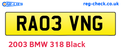 RA03VNG are the vehicle registration plates.