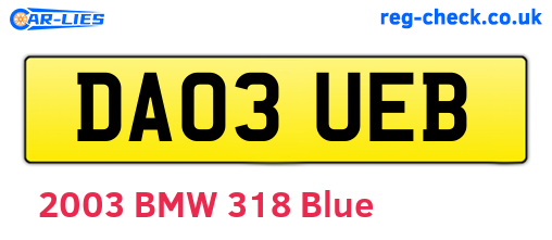 DA03UEB are the vehicle registration plates.