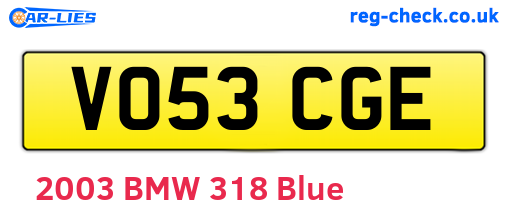 VO53CGE are the vehicle registration plates.