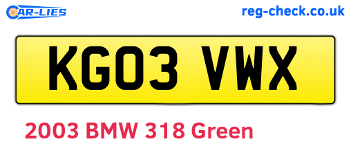 KG03VWX are the vehicle registration plates.