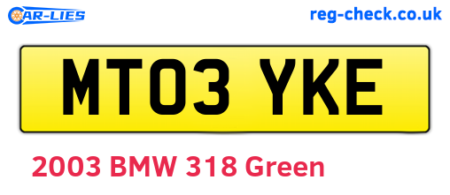 MT03YKE are the vehicle registration plates.