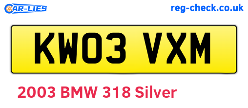 KW03VXM are the vehicle registration plates.