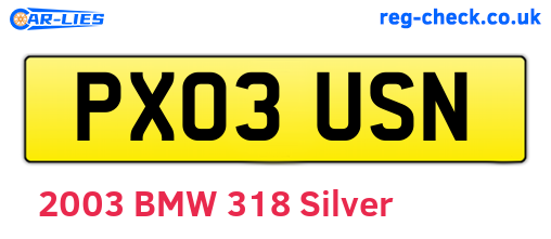 PX03USN are the vehicle registration plates.