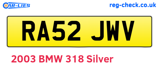 RA52JWV are the vehicle registration plates.