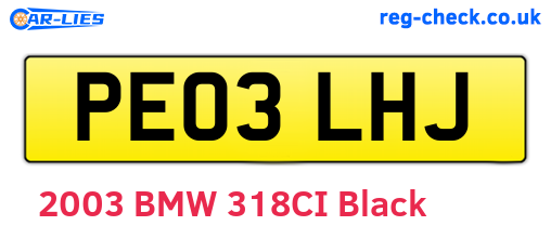 PE03LHJ are the vehicle registration plates.