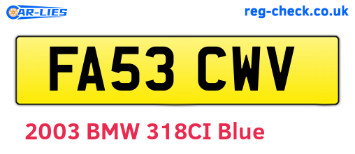 FA53CWV are the vehicle registration plates.