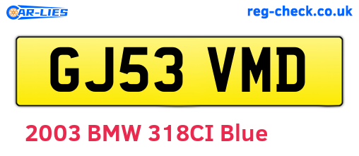 GJ53VMD are the vehicle registration plates.