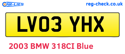 LV03YHX are the vehicle registration plates.