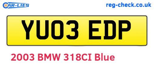 YU03EDP are the vehicle registration plates.