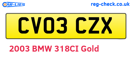 CV03CZX are the vehicle registration plates.