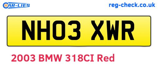 NH03XWR are the vehicle registration plates.