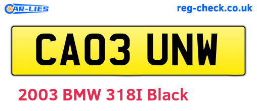 CA03UNW are the vehicle registration plates.