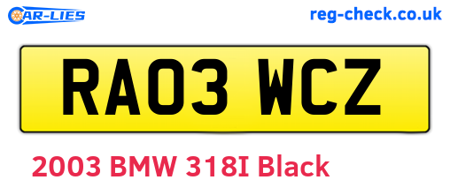 RA03WCZ are the vehicle registration plates.