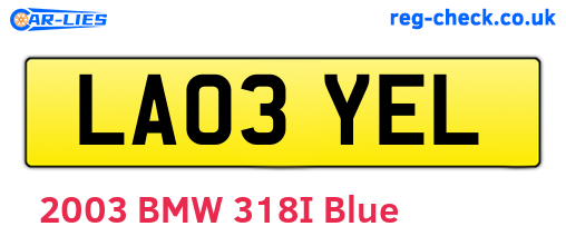 LA03YEL are the vehicle registration plates.