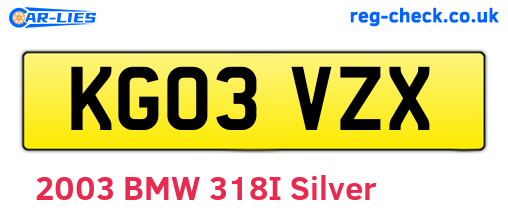 KG03VZX are the vehicle registration plates.