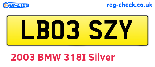 LB03SZY are the vehicle registration plates.
