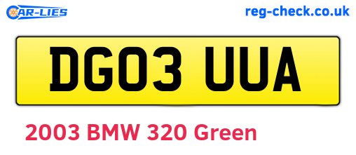 DG03UUA are the vehicle registration plates.