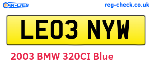 LE03NYW are the vehicle registration plates.