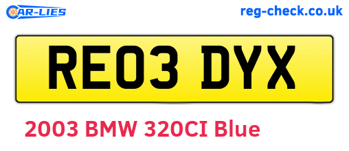 RE03DYX are the vehicle registration plates.