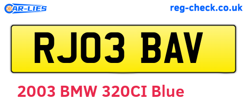 RJ03BAV are the vehicle registration plates.
