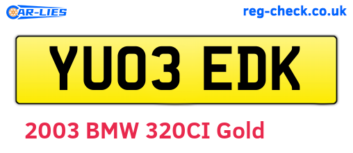 YU03EDK are the vehicle registration plates.