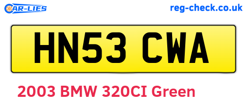 HN53CWA are the vehicle registration plates.