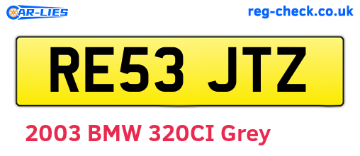 RE53JTZ are the vehicle registration plates.