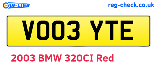 VO03YTE are the vehicle registration plates.