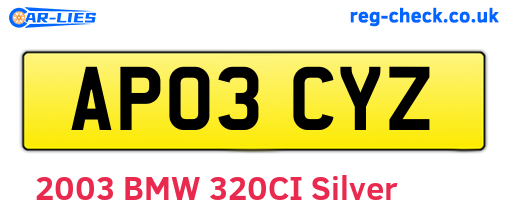 AP03CYZ are the vehicle registration plates.