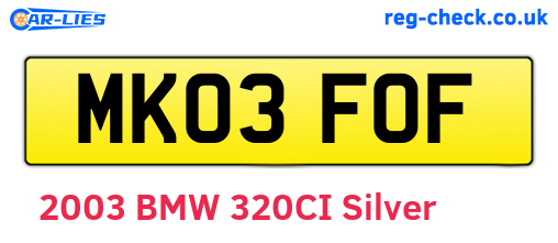 MK03FOF are the vehicle registration plates.