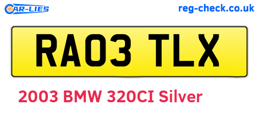 RA03TLX are the vehicle registration plates.