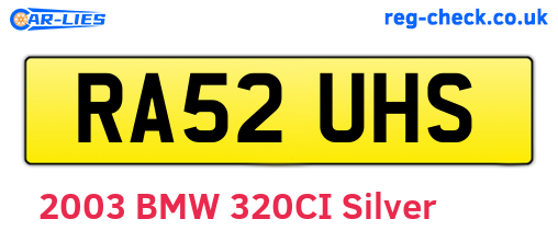 RA52UHS are the vehicle registration plates.