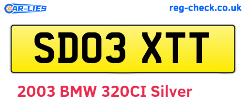 SD03XTT are the vehicle registration plates.