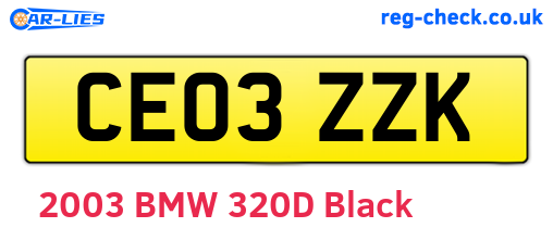 CE03ZZK are the vehicle registration plates.
