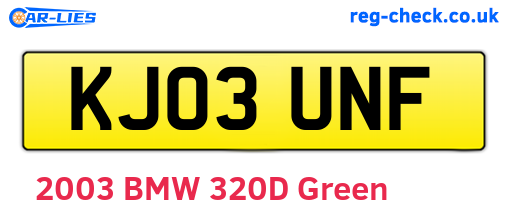 KJ03UNF are the vehicle registration plates.