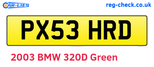 PX53HRD are the vehicle registration plates.