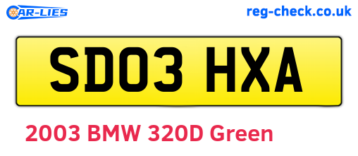 SD03HXA are the vehicle registration plates.
