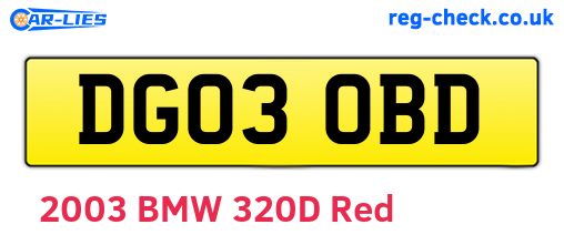 DG03OBD are the vehicle registration plates.