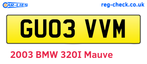 GU03VVM are the vehicle registration plates.
